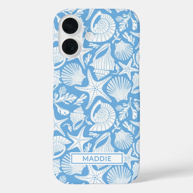 Personalisierte Blaue Muscheln iPhone 16 Hülle (Rückseite)