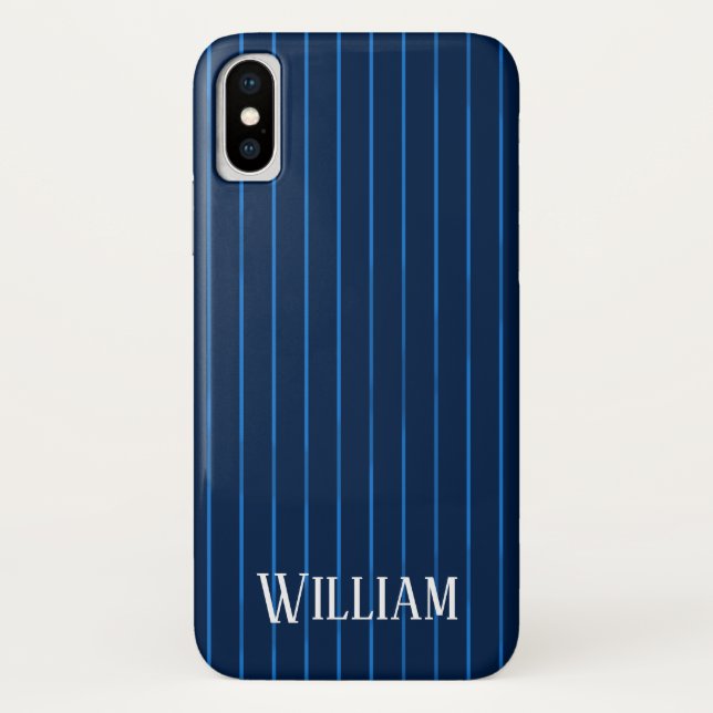 Personalisierte blaue Nadelstreifen Case-Mate iPhone Hülle (Rückseite)