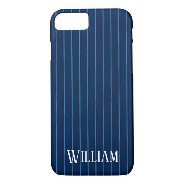 Personalisierte blaue Nadelstreifen Case-Mate iPhone Hülle (Rückseite)