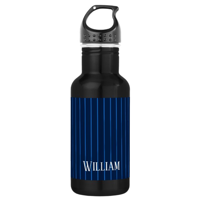 Personalisierte blaue Nadelstreifen Edelstahlflasche (Vorderseite)