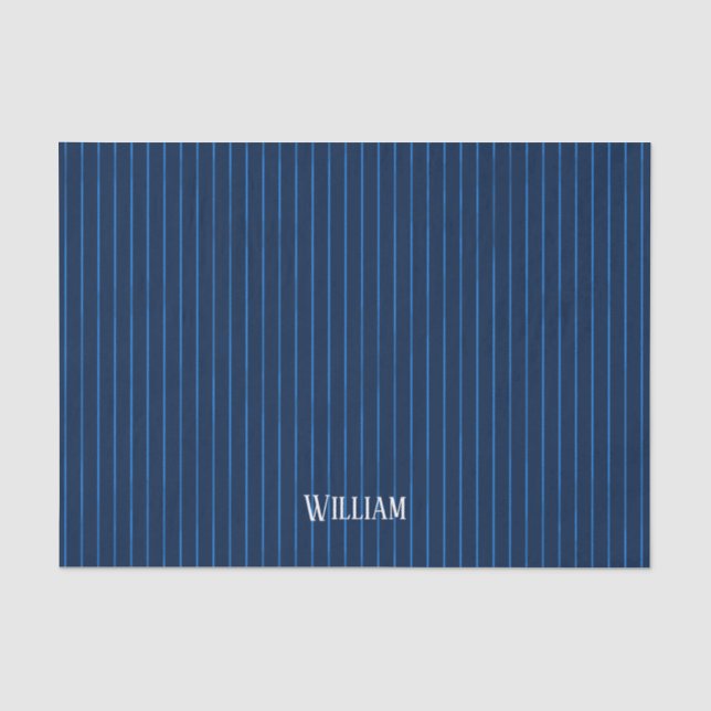 Personalisierte blaue Nadelstreifen Seidenpapier (Vorderseite)