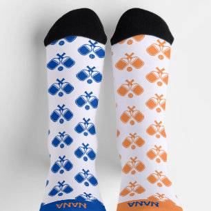 Personalisierte blaue orange ungerade Pickleball-S Socken