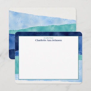 Personalisierte Blaue Ozean-Aquarell-Flat Mitteilungskarte