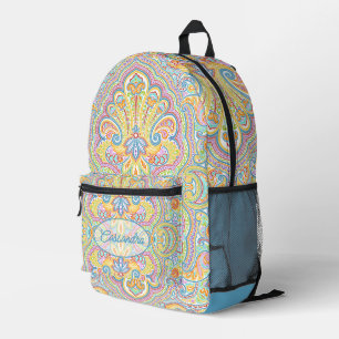 Personalisierte Blaue Rosa Lila Orange Paisley Kun Bedruckter Rucksack