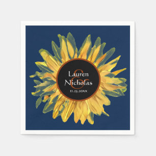 Personalisierte Blaue Rustikale Sonnenblume Hochze Serviette
