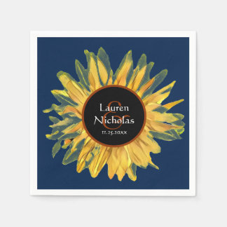 Personalisierte Blaue Rustikale Sonnenblume Hochze Serviette