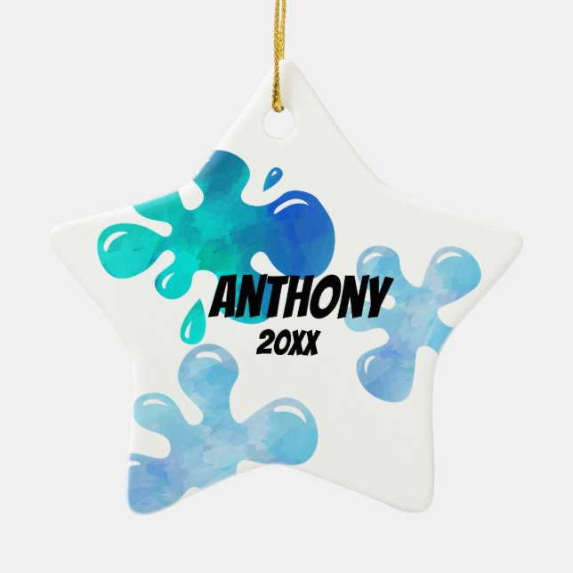 Personalisierte blaue Schlamm-Weihnachtsverzierung Keramik Ornament (Vorne)