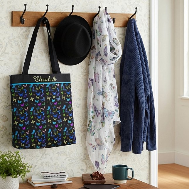 Personalisierte blaue Schmetterlinge auf der schwa Tasche (Von Creator hochgeladen)