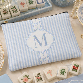 Personalisierte blaue Seersucker Mahjong Tile Tasc Zubehörtasche