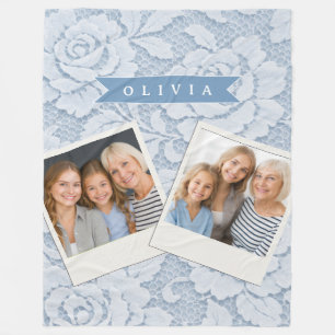 Personalisierte Blaue Spitze Floral Elegant Romant Fleecedecke