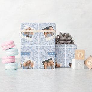Personalisierte Blaue Spitze Floral Elegant Romant Geschenkpapier