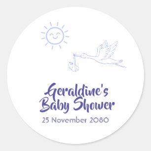 Personalisierte blaue süße Babyparty Runder Aufkleber