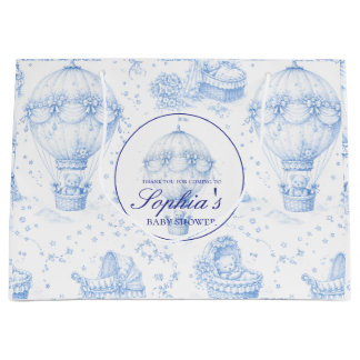 Personalisierte blaue Toile de Jouy Baby-Shower-Tü Große Geschenktüte