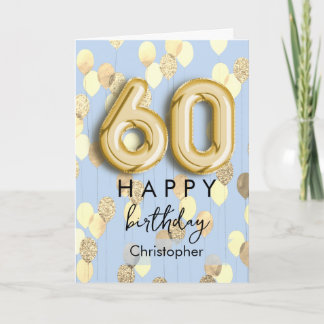 Personalisierte blaue und goldene Ballons 60. Gebu Karte