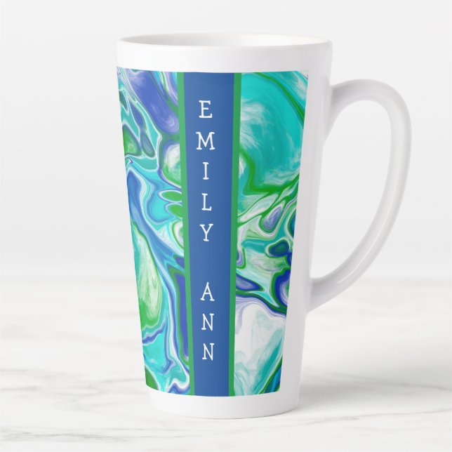 Personalisierte blaue und grüne Marmorflüssigkeit Milchtasse (Rechts)