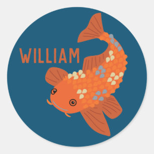 Personalisierte blaue und orange Koi-Goldfische Runder Aufkleber