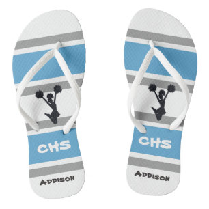 Personalisierte blaue und silberne Cheerleader Flip Flops