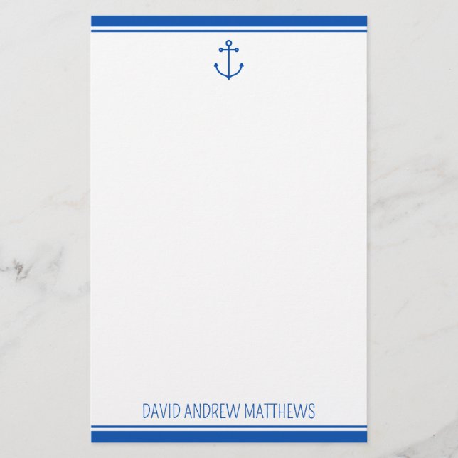 Personalisierte blaue und weiße Anker der Nautisch Briefpapier (Vorderseite)