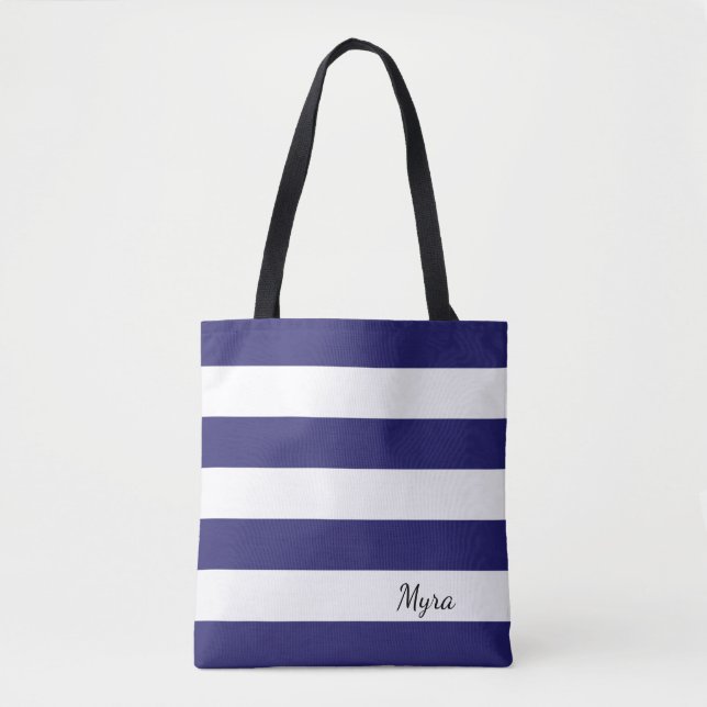 Personalisierte blaue und weiße gestreifte tasche (Vorderseite)