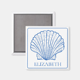 Personalisierte blaue und weiße Seashell-Küste Magnet