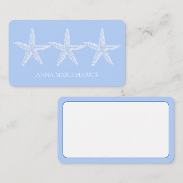 Personalisierte blaue und weiße Seesterne Mitteilungskarte (Vorne/Hinten)
