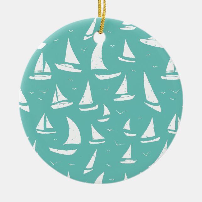 Personalisierte blaue und weiße Wasserfahrzeuge Keramik Ornament (Vorne)