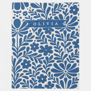Personalisierte Blaue Volkstümliche Blumen Nordisc Fleecedecke