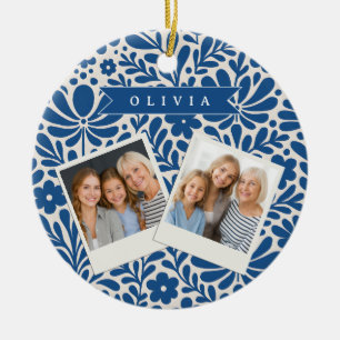 Personalisierte Blaue Volkstümliche Blumen Nordisc Keramik Ornament