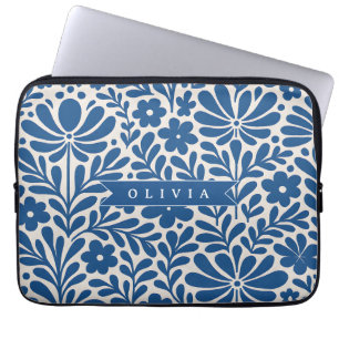 Personalisierte Blaue Volkstümliche Blumen Nordisc Laptopschutzhülle