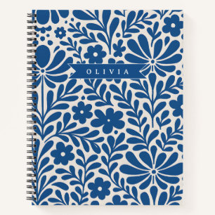Personalisierte Blaue Volkstümliche Blumen Nordisc Notizbuch