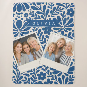 Personalisierte Blaue Volkstümliche Blumen Nordisc Sherpadecke