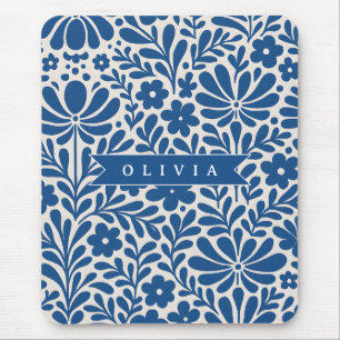 Personalisierte Blaue Volkstümliche Blumenmuster N Mousepad