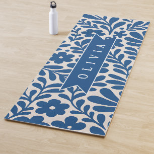 Personalisierte Blaue Volkstümliche Blumenmuster N Yogamatte