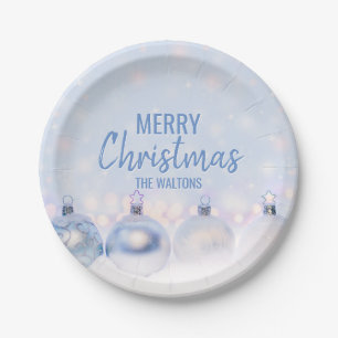 Personalisierte BLAUE weiße FROHE WEIHNACHTEN Pappteller