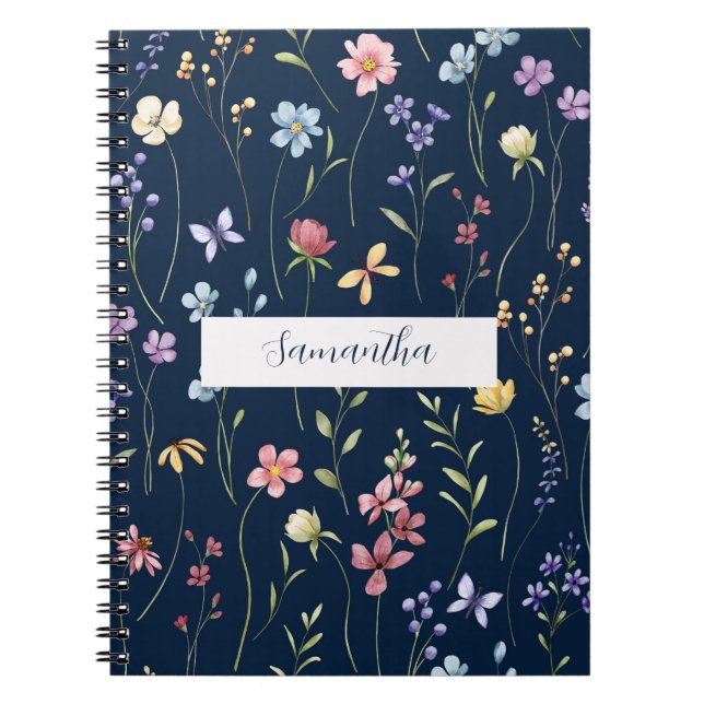 Personalisierte Blaue Wildblumen-Blumen  Notizblock (Vorderseite)