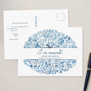 Personalisierte Blaue Wildblumen-Umzugs-Ansichtska Postkarte