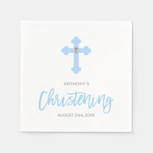 Personalisierte blauer Jungen-Kreuz PASTELLTAUFE Serviette