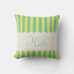Personalisierte Blaugelbe Streifen Polka Dots Desi Kissen