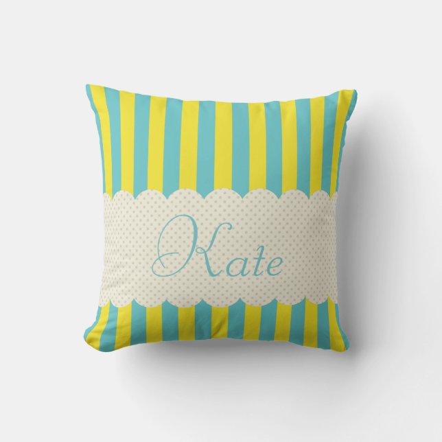 Personalisierte Blaugelbe Streifen Polka Dots Desi Kissen (Vorderseite)