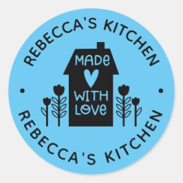 Personalisierte Blauhausgemachte Liebe Classic Rou Runder Aufkleber