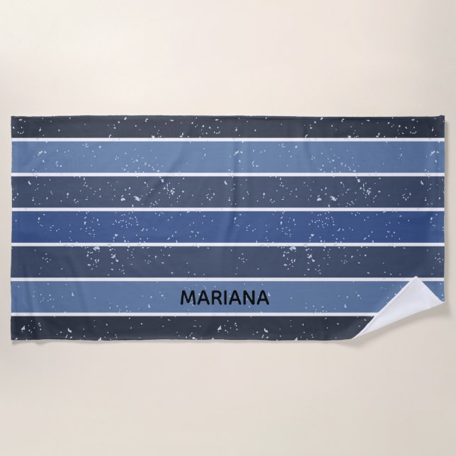 Personalisierte Blaustreifen Strandtuch (Vorderseite)