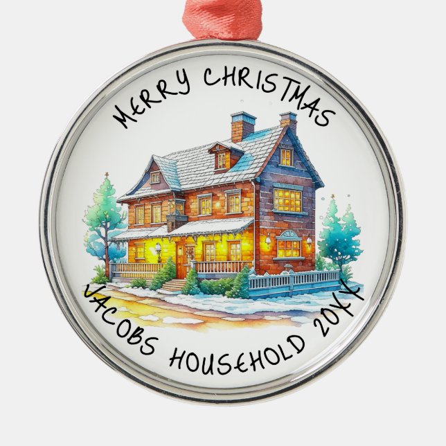 Personalisierte Blockhütte Weihnachten Ornament Aus Metall (Vorne)