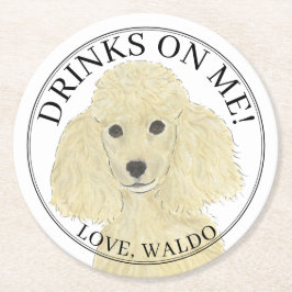 Personalisierte Blonde Tan Golden Poodle Hochzeit Runder Pappuntersetzer