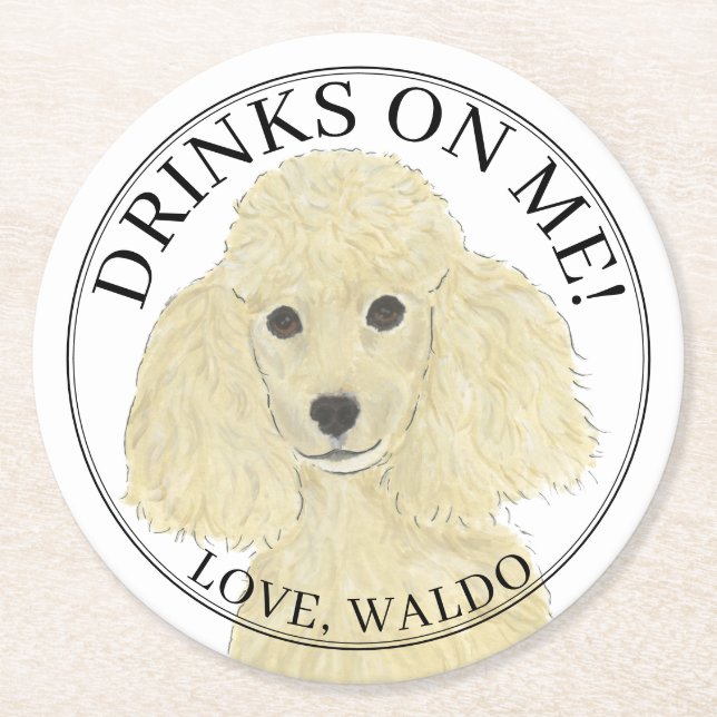 Personalisierte Blonde Tan Golden Poodle Hochzeit Runder Pappuntersetzer (Vorderseite)