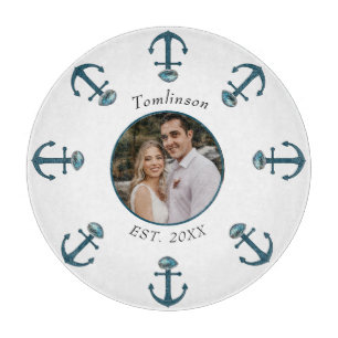 Personalisierte Blue Anker & Muscheln mit 1 Foto Schneidebrett