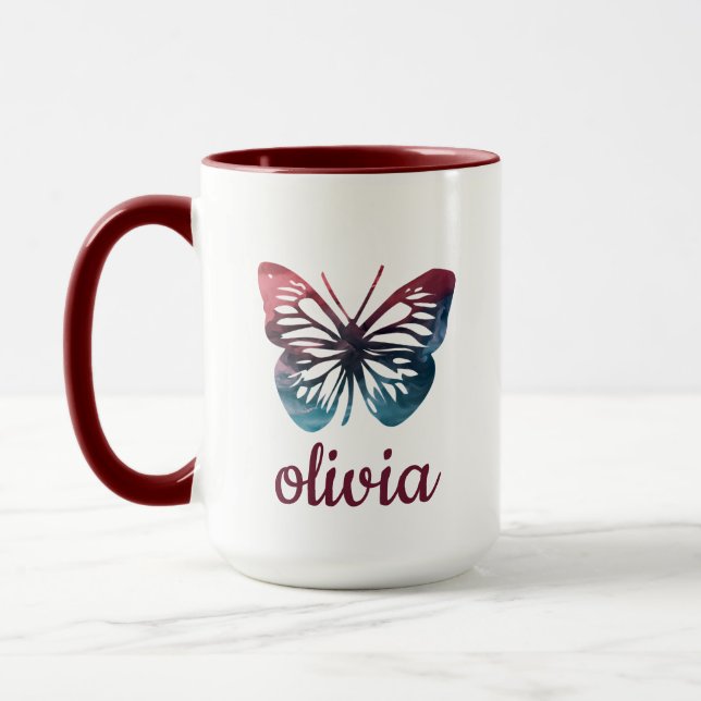 Personalisierte Blue Butterfly Kaffee Tasse (Links)