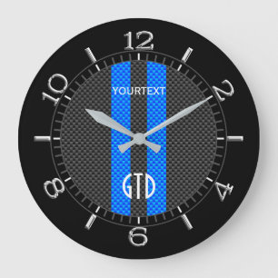 Personalisierte Blue Carbon Style Racing Stripes a Große Wanduhr