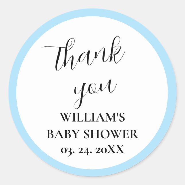 Personalisierte Blue & White Baby Dusche Runder Aufkleber (Vorderseite)