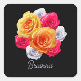Personalisierte blühende Rose Motif Square Sticker