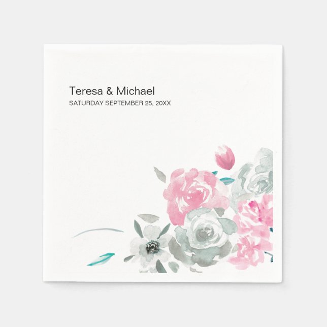 Personalisierte Blume blüht Aquarell Hochzeit Serviette (Vorderseite)